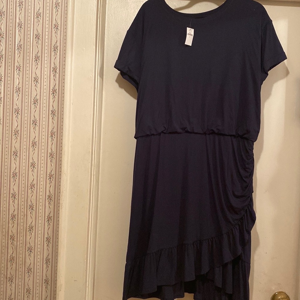 Banana Republic navy blue NWT cotton flounce dress.